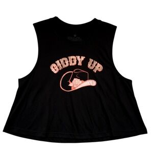 Giddy Up Spellout Crop Tank Goodie Two Sleeves‎ Western Rodeo Coastal Cowgirl M